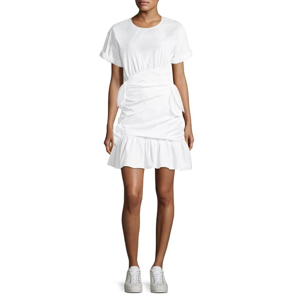 A.L.C. White Short Sleeve Ruffled Mini Dress